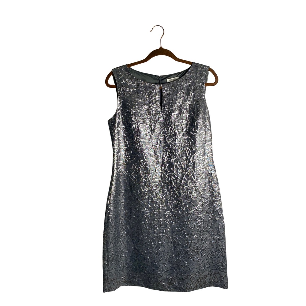 VTG Harolds Silver Metallic Metallic Jacquard Shift Dress 10 Y2K Party Cocktail